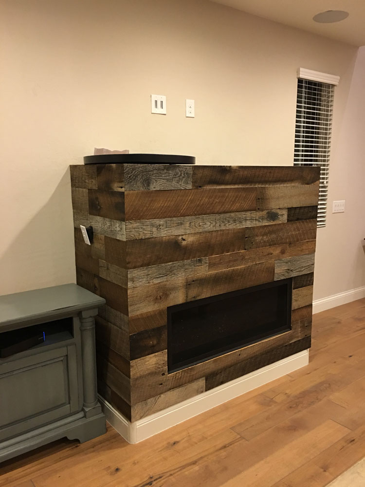 Brown Grey Reclaimed Wood Fireplace Covering