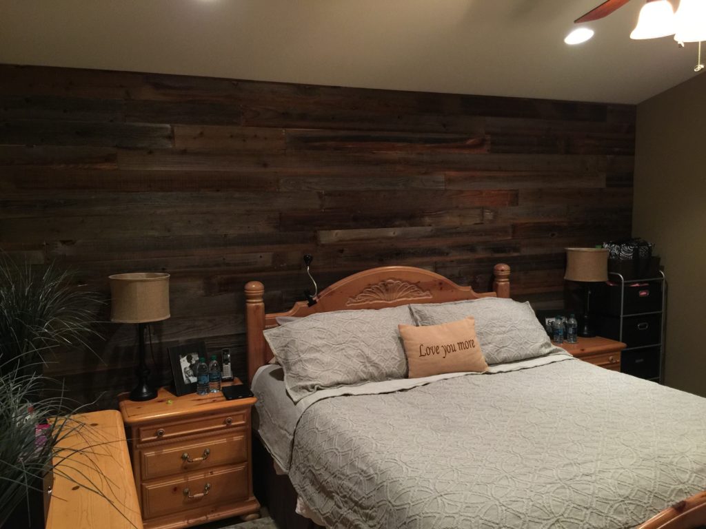 Mixed Grey brown Reclaimed Wood Wall Bedroom